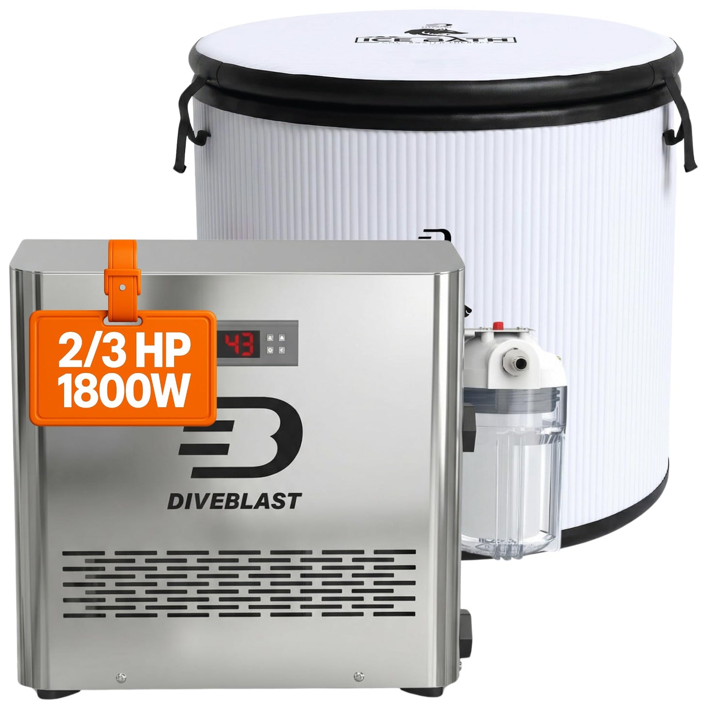 Diveblast Cold Plunge Tub With Water Chiller, Pump and Filter - Low Consumption 2/3 HP Cold Plunge Chiller - Cools Water Down to 39°F