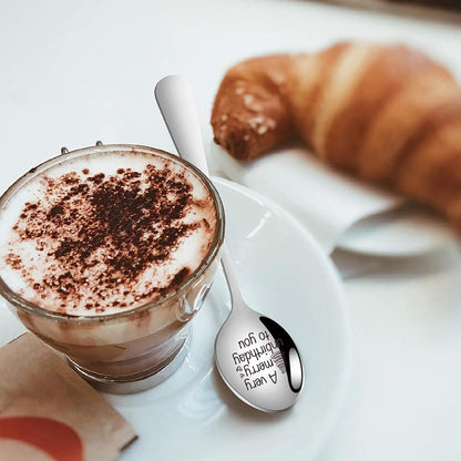Funny Engraved Stainless Steel Gourmet Spoon, "A very Merry Unbirthday to You," Best Gift for Coffee Lovers