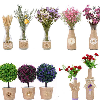 GUIFIER 30PCS Burlap Hessian Flowers Set, Include 24 Burlap Flowers and Bowknots, 5 Lace Burlap Ribbon Rolls,1 Twine Ribbon and Glue Point for Wedding Party Decor Home Embellishment DIY Crafts