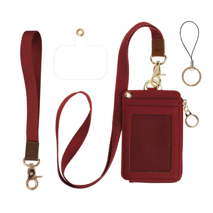 Mondo Designs 2-in-1 ID Badge Holder & Lanyard Wallet - Multi-Use Womens Small Wallet with Removable Wristlet & Neck Lanyard, Clear Window, 5 Card Slots, Phone Holder, Ring Keychain - Bordeaux Red