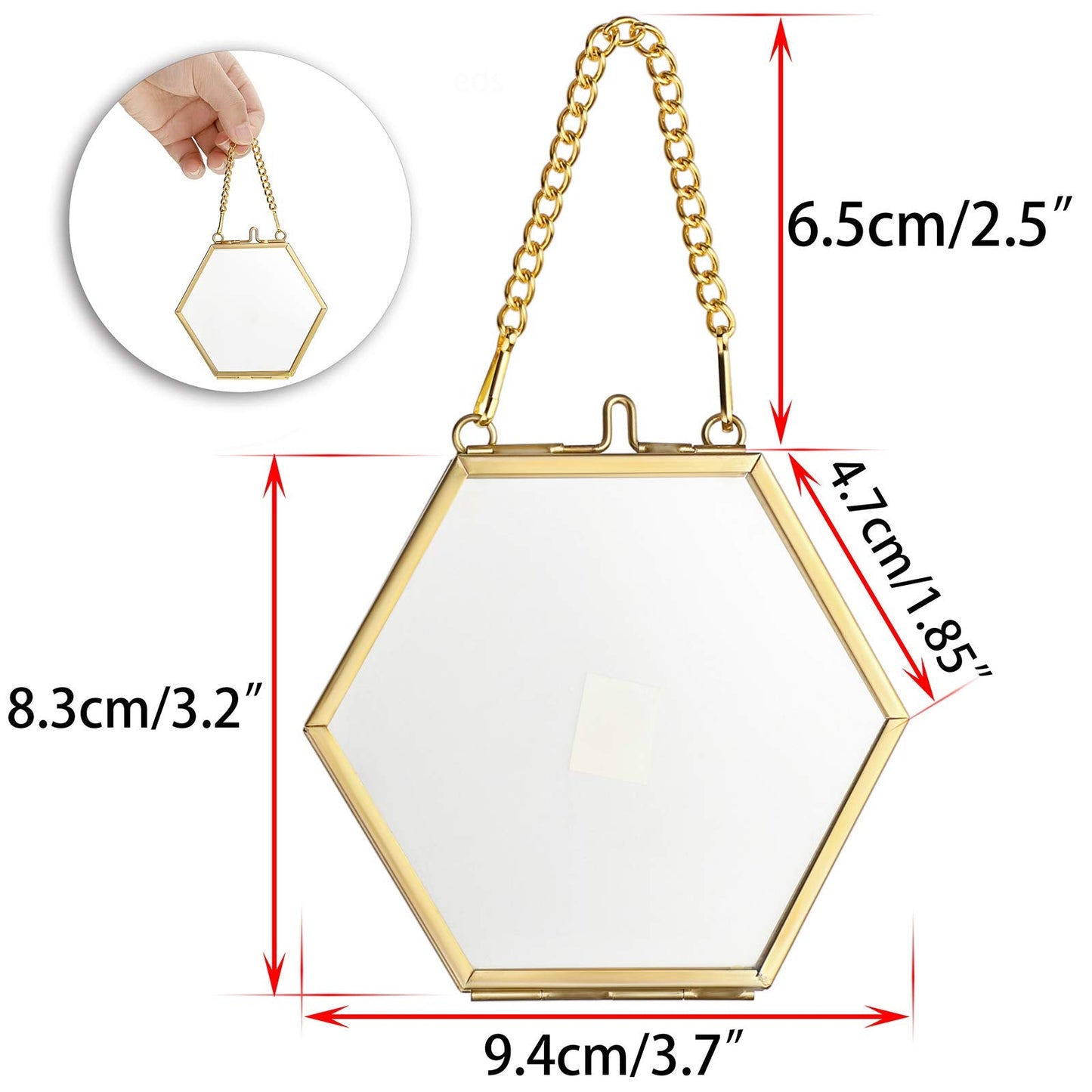 JUXYES 4 Pack Hexagon Mini Wall Hanging Brass Frames for Pressed Flowers, Double Glass Hanging Picture Artwork Display Frame, Gold Floating Style Gallery Wall Frame for Picture, Poster, etc