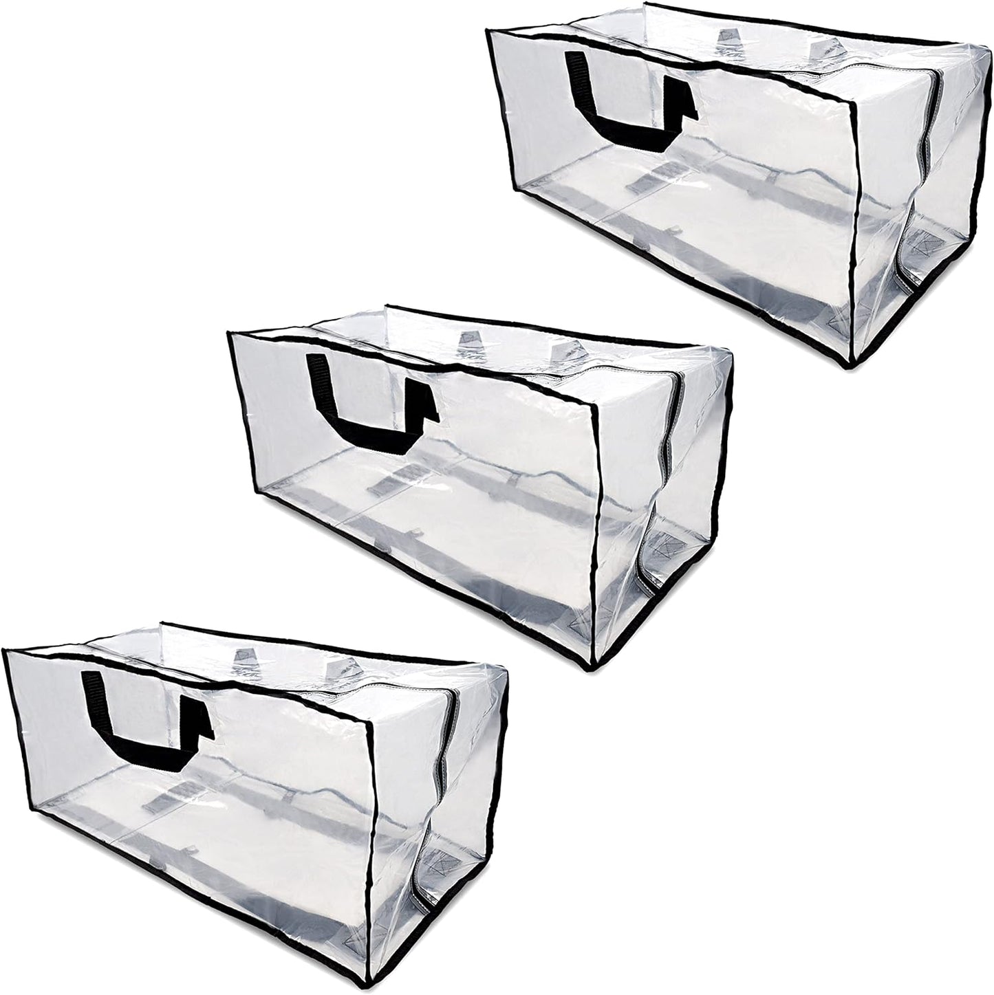 Clear Storage Bags, 3 Pack Zippered Moving Bags, Heavy Duty Transparent Totes for Packing and Organizing