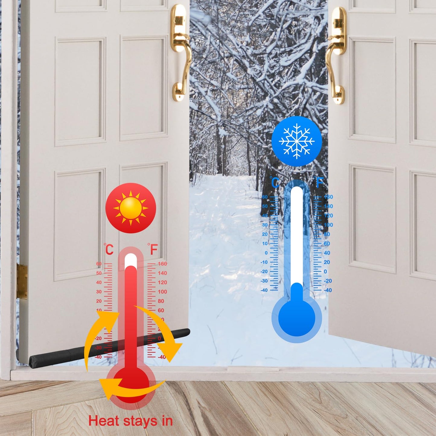 Large Door Draft Stopper,Under Door Sweep for Bottom of Door,Weather Stripping Door Seal,Noise Stopper,Garage Window Blocker Noise Cold Air Insulation,Draft Guard (Black-1 Pack)