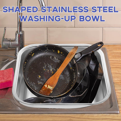 2PCS Stainless Steel Washing Up Bowls, 12.8" Sturdy Square Dish Tub, Fruit Vegetable Washing Basin for Sink, Large Square Containers for Kitchen, Vegetable Washing Basins, Sturdy Dishpans for Home