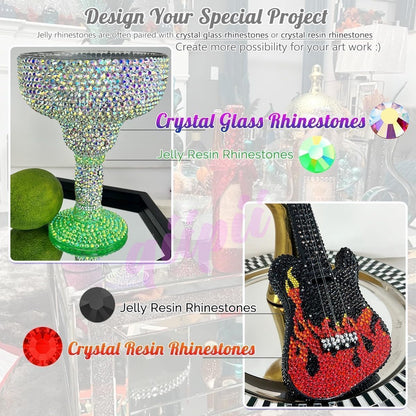 qiipii 28 Types Black White Silver Clear Jelly Resin Rhinestones w B7000 Glue for Bedazzling Crafting 3-6mm Flatback Stones Gems Diamonds Crystals for Face Makeup Crafts Tumblers Bottles Clothes Shoes