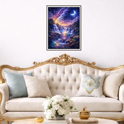 IOHEFY Diamond Painting Kits for Adults 12x16 Inch Starry Night Waterfall Galaxy Fantasy Full Drill Acrylic Rhinestone DIY Art Moon Mystical Landscape Women Beginner Wall Decor Birthday Gift