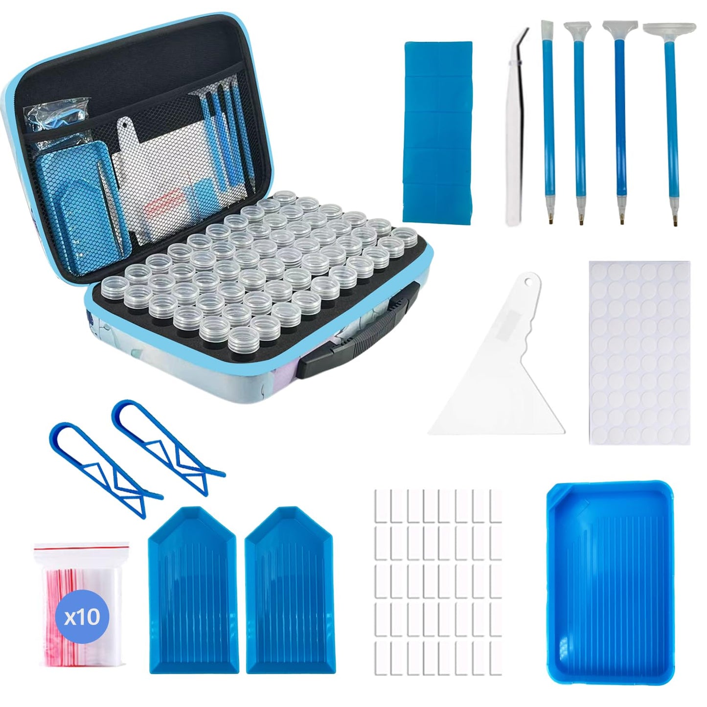 LIRUNQIU Diamond Painting Storage Containers, 60 Slots Diamond Painting Accessories and Tools for Diamond Art Organizer Case(Blue)