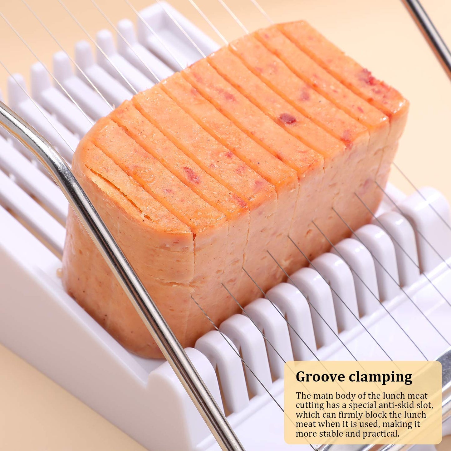 NVTED Slicer, Luncheon Meat Slicer Boiled Egg Fruit Soft Cheese Butter Slicers Cutter, Stainless Steel Wires, Cuts 10 Slices (White)