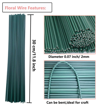Swpohrat 50 pcs 2 Guage 11.8 Inch Floral Stem Wire and 4 Rolls 1/2 Inch Wide Green Floral Tape for Craft Pipe Cleaner Bouquet,Wedding Bouquet,Flower Pens,Arts and Crafts Making