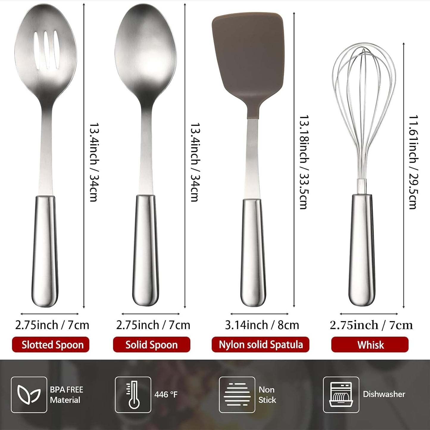 Stainless Steel Cooking Utensils Set, 4-piece Kitchen Utensil Set with Non-Stick and Heat Resistant Features