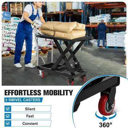 COZONY Heavy Duty Hydraulic Lift Table Cart – 330 lbs Capacity – Manual Single Scissor Platform – Adjustable Height 11-28.5 in – Non-Slip Platform – 4 Locking Wheels – For Workshop & Warehouse – Black