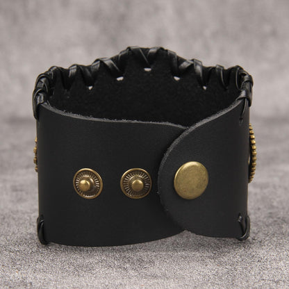 GelConnie Mens Bracelets Leather Cuff Steampunk Alloy Gear Leather Wristbands for Men Women Bracelets Cuff Bangle Jewelry