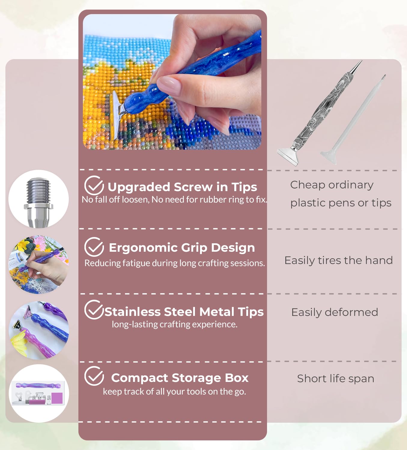 Hailivike 17PCS Screw in Diamond Art Pens, 5D Milky Way Diamond Painting Pen, Comfort Grip Diamond Art Tools with 6Pcs Pen Tips