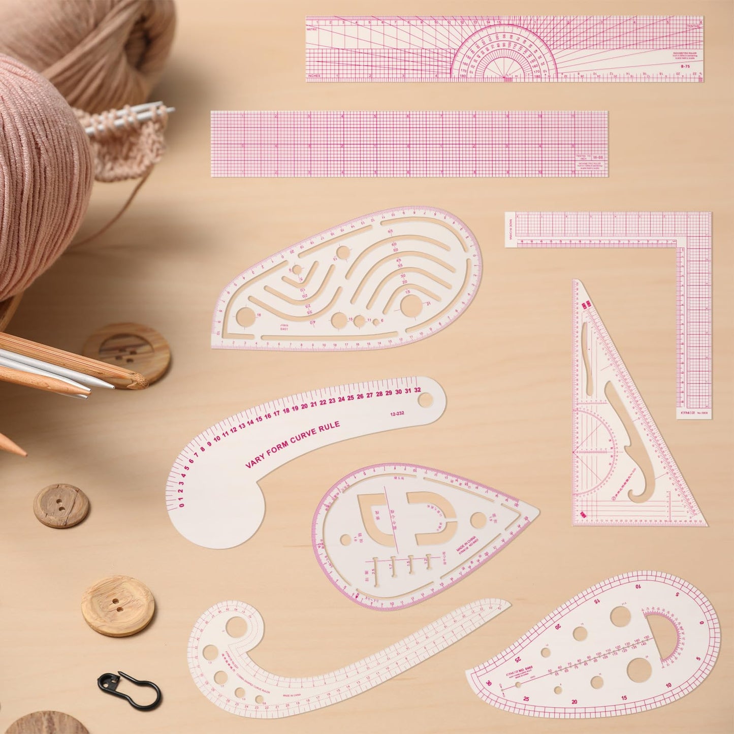 CINDALOG Clear Metric Sewing Ruler Set French Curve Pattern Ruler Kit for Beginners Tailors Designers Dress Makers Ruler Precision Quilting and DIY Supplies Perfect for Drawing, Craft, Sewing (9)