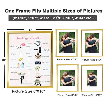 CROXXID 8x10 Picture Frame set of 2, for 5x7 6x8 with Floating Effect, for 8 x 10 without Floating, Double Real Glass Photo Frames Only for Tabletop, Home or Wedding Decoration Gift (Vertical Gold)