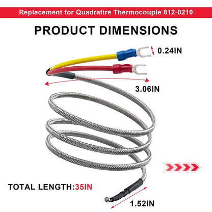 812-0210 Thermocouple Replacement for Quadrafire pellet stove parts, Fits for Quadrafire 800, 1000, 1100i Insert, 1200 Freestanding & 1200i Insert parts, for Quadrafire pellet stove replacement parts