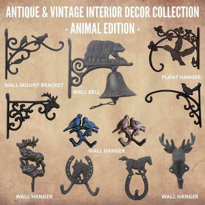 Comfy Hour Antique Cast Iron ELK Key Coat Hook, Heavy Duty Wall Hanger Clothes Rail Set, Recycled Gift Idea