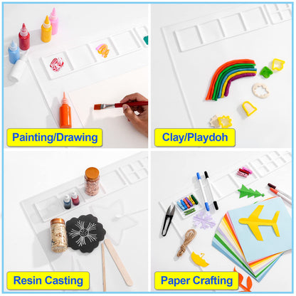31.5" x 23.6" Extra Large Silicone Craft Mat for Table, Silicon Art Mat with 16 Paint Palette, 4 Color Mixing Grids & 5 Brush Holder, Multifunction Silicone Painting Matt for Crafts by Fogpoge, White