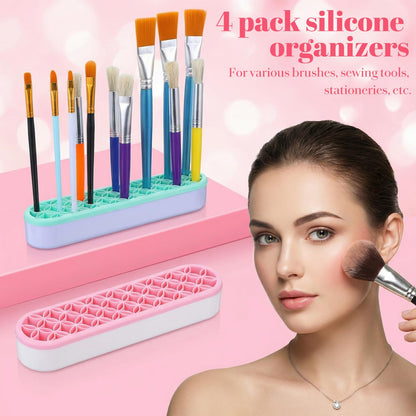 MAQUITA 4 Pack Silicone Makeup Brush Holder, Desktop Cosmetic Organizer Pen Holder, Sewing Tool Holders Beauty Tool Organizer Stand for Brush, Scissors, Toothbrush