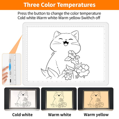Elice Magnetic A4 Light Board with Bag for Diamond Painting, Tracing LED Light Box with Side Buttons, Super Bright Diamond Art Light Pad, Light Table for Drawing, Sketching, Weeding Vinyl - White