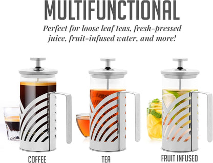 OVENTE French Press Coffee Maker, 12 Ounce, 4 Level Stainless Steel Filter, Heat Resistant Glass
