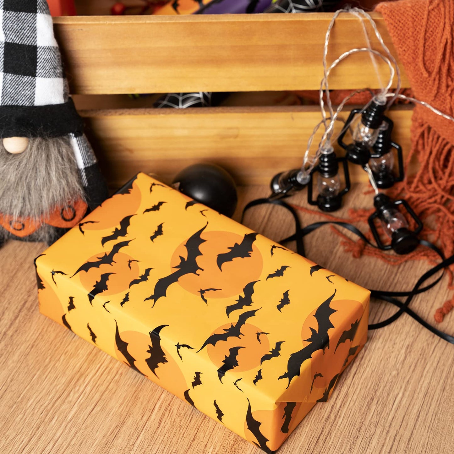 LeZakaa Halloween Wrapping Paper Roll - Mini Roll - Pumpkin with Boo Letters/Bat/Spider Web Print for Gift Wrap, DIY Craft - 17 x 120 inches - 3 Rolls (42.5 sq.ft.ttl.)
