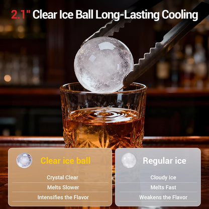 2" Clear Ice Ball Maker Machine 2 pcs in 40 Mins 80 pcs/Day Sphere Ice Maker with IcyGem Technology Self-Cleaning for Whiskey, Bourbon & Cocktails (2pcs)