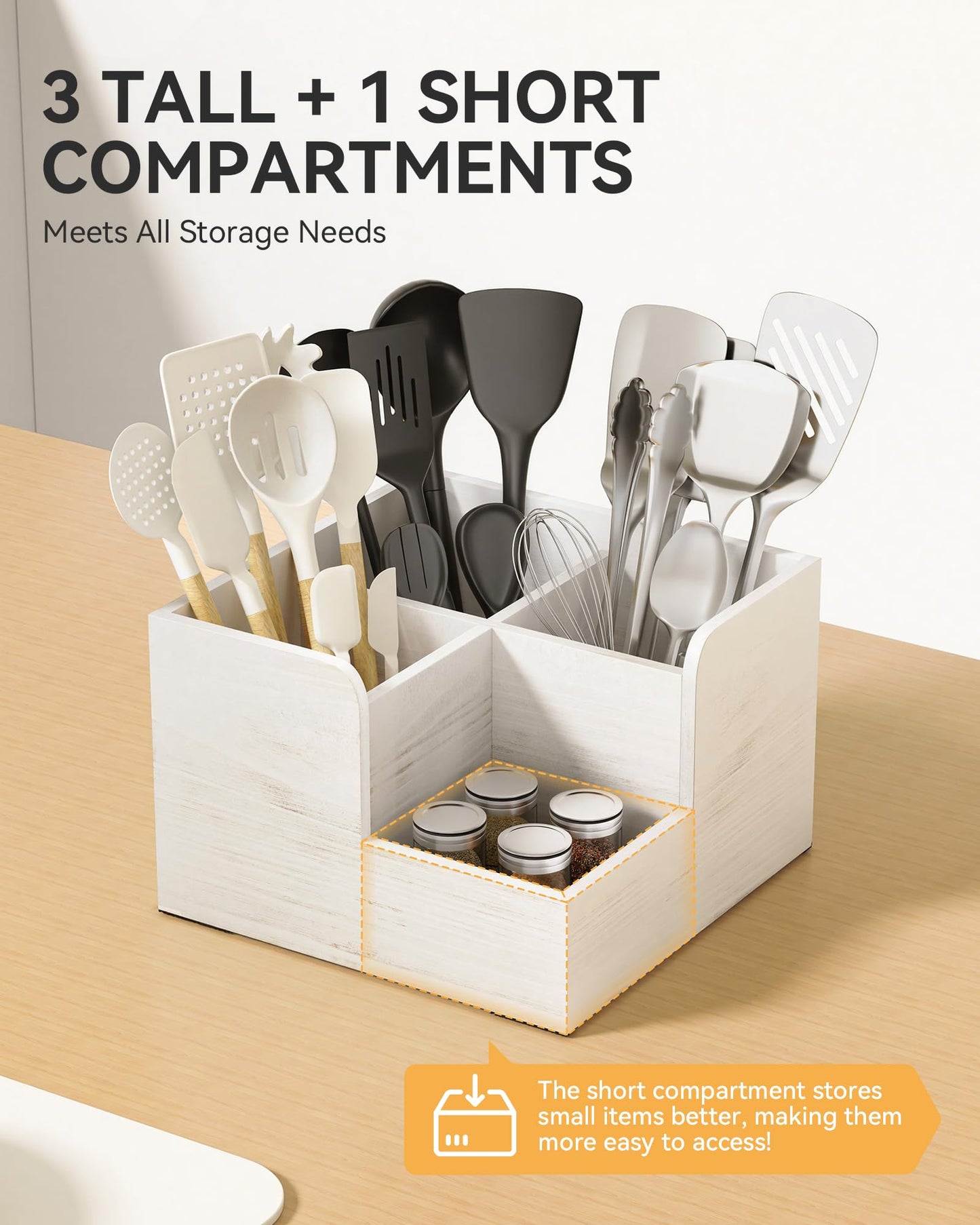 Yofidra Kitchen Utensil Holder with Stone Drying Mats, 4 Compartments Corner Utensil Holder for Kitchen Countertop, Extra Large Silverware Organizer (White)