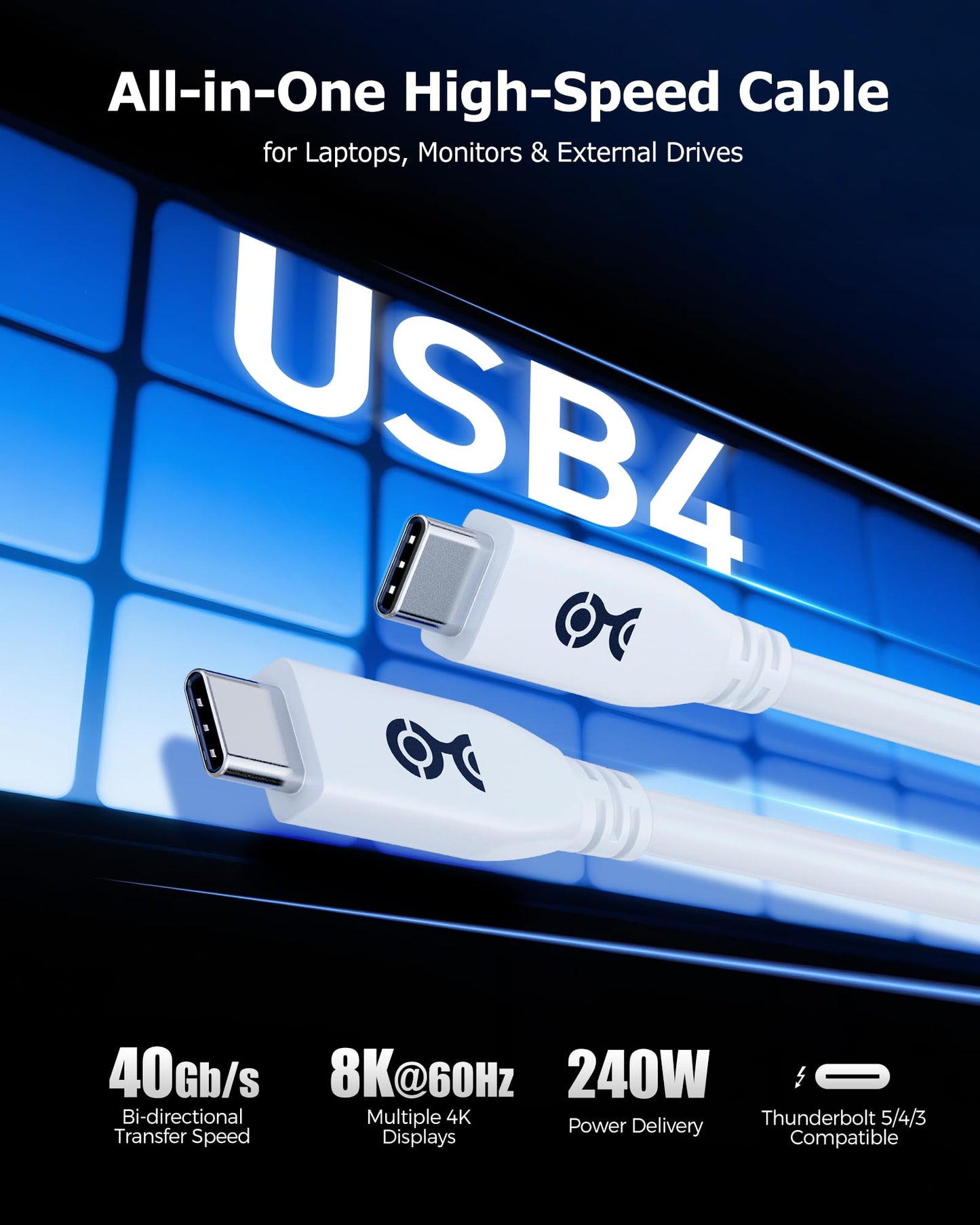 Cable Matters 40Gbps USB 4 Cable - 6.6ft, Supports Up to [8K@60Hz / 4K@240Hz Video, 240W Charging, 40Gbps Data Transfer] USB4 Cable, Black, Compatible with Thunderbolt 4, MacBook, XPS, Surface Pro