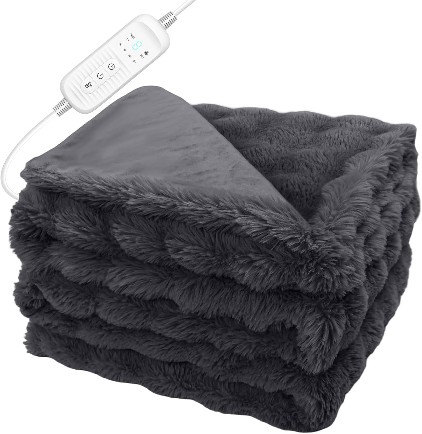 Electric Heated Blanket Throw - 50"x60" Heating Blanket Throw House Warming Gifts New Home, Ultra Soft Warm Flannel Sherpa Fast Heat,8 Heat Level 10 Hours Auto-Off ETL Certified Grey
