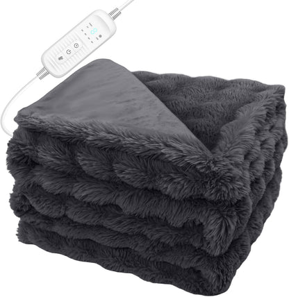 Electric Heated Blanket Throw - 50"x60" Heating Blanket Throw House Warming Gifts New Home, Ultra Soft Warm Flannel Sherpa Fast Heat,8 Heat Level 10 Hours Auto-Off ETL Certified Grey