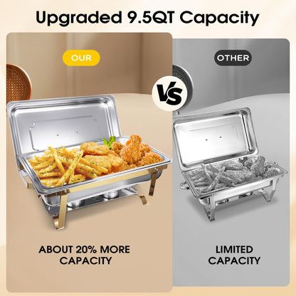 9.5 QT Chafing Dishes, 4 Pack High Premium Stainless Steel Complete Set,Heating and Cooling Chafing Dish, Rectangular Chafing Dish Buffet Set for Buffet, Party, Gatherings Banquet, Wedding