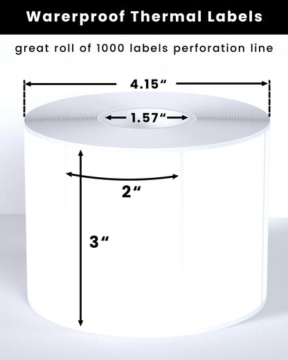 FATICO 3x2 Thermal Labels Waterproof Thermal Sticker Labels with Perforated Line, 1000 Sheets/1 Roll, White