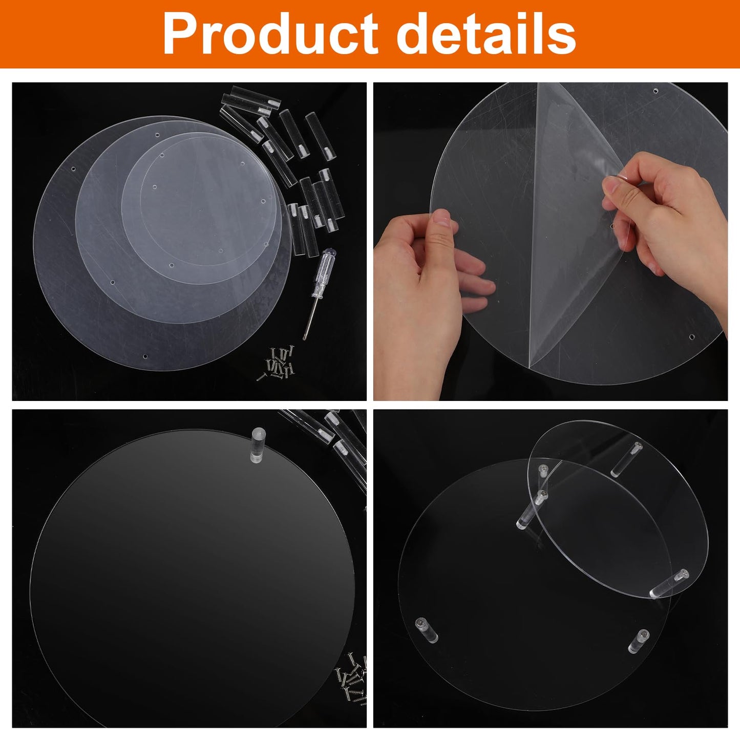 4 Pcs Round Acrylic Display Riser Clear Round Stands Pedestal Riser Board for Cake Plant Dessert Jewelry Collectibles Cupcakes Figures Organizer Home Decor Wedding Birthday Party(5'', 6'',8'',10'')