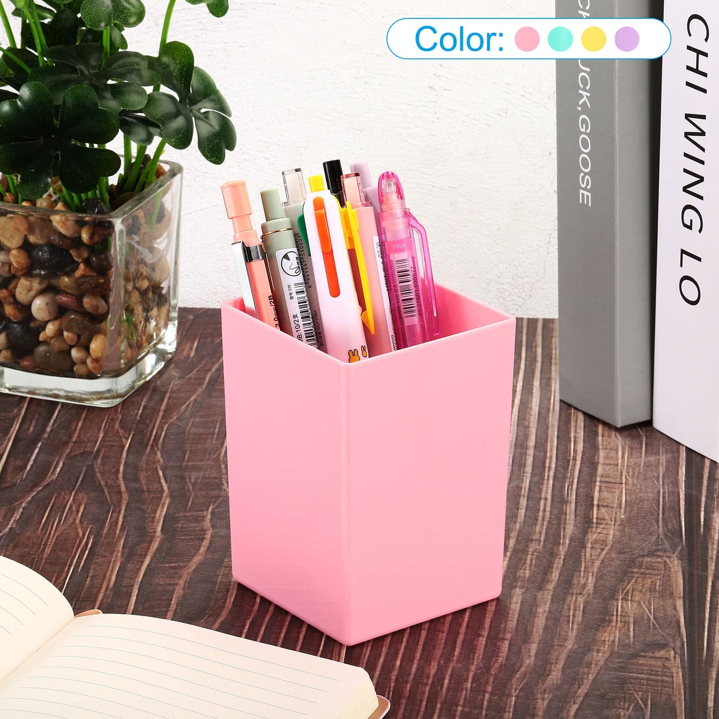 PATIKIL Pencil Holder, 2 Pack Plastic Pen Makeup Brush Holder Cup Storage Square Desktop Organizer Stationery Caddy for Home Office, Yellow