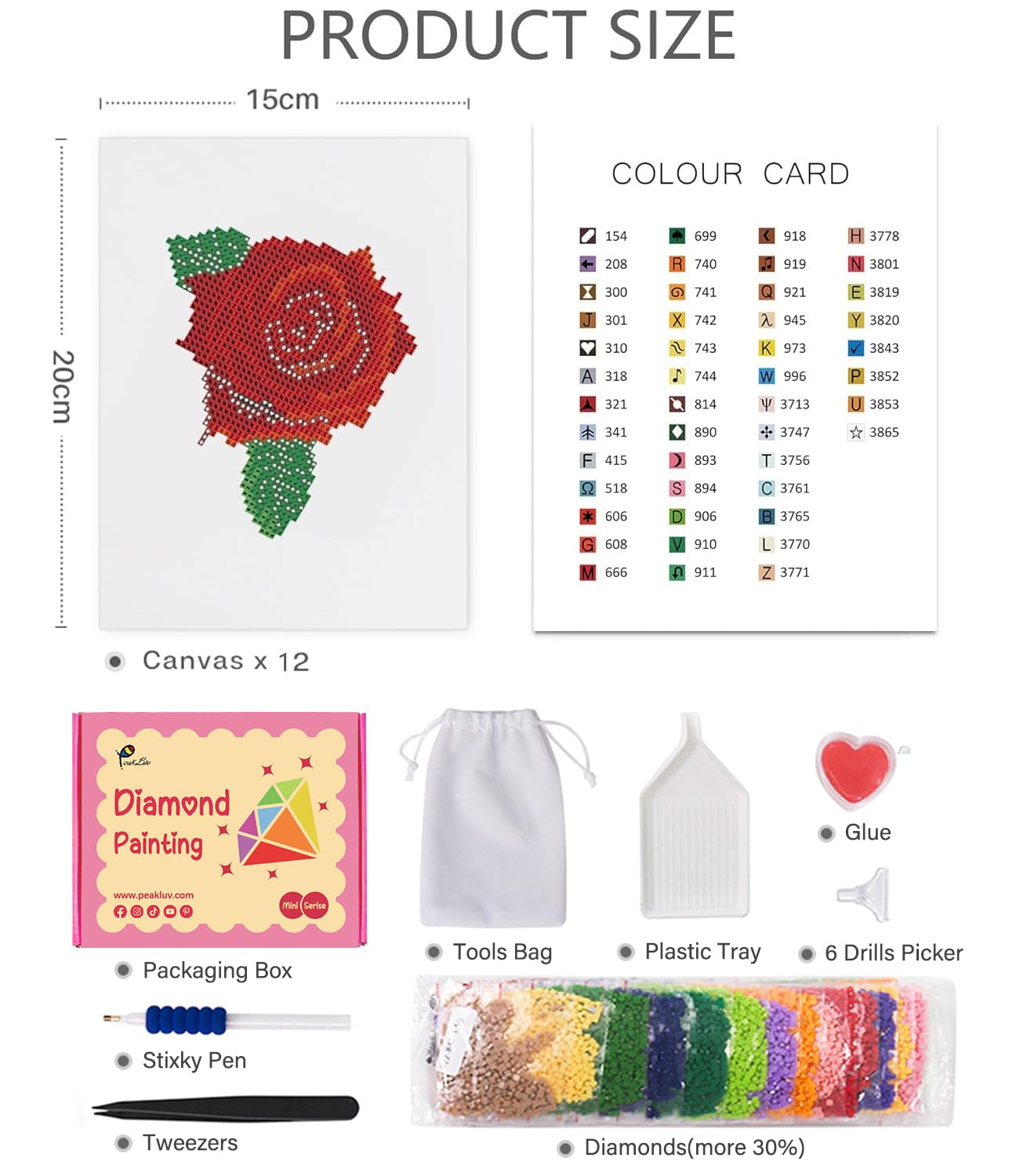 PeakLuv 12 Pcs Small Diamond Art Kits Diamond Painting Kits, Flowers Mini Diamond Art Kits for Adults, DIY Square Drill Flower Mini Gem Painting 1-Hour Painting for Home Desktop Decor, 7X6in