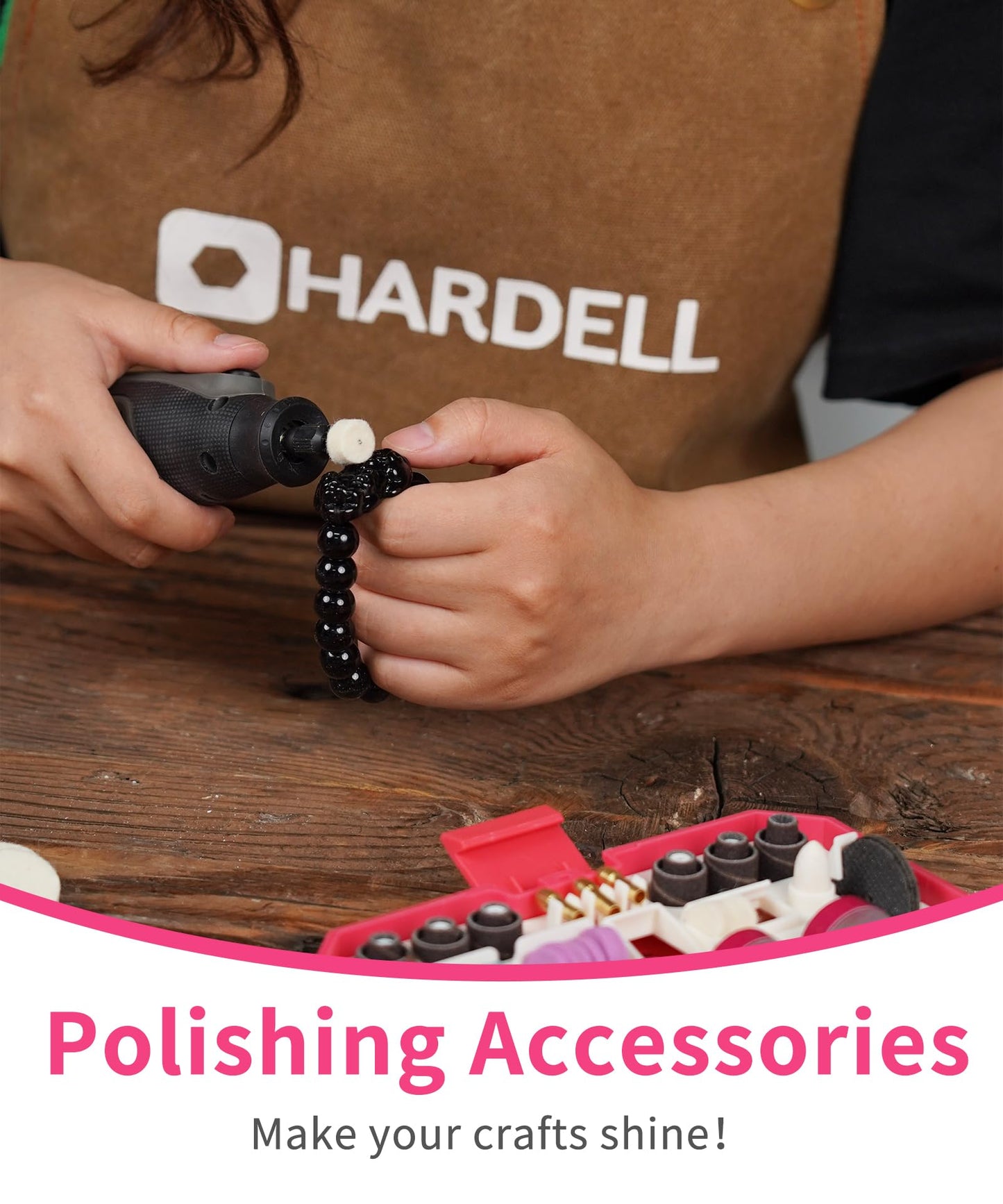 HARDELL Rotary Tool Accessories, 230pcs Power Rotary Tool Accessories Kit, 1/8"(3.2mm) Diameter Shanks, Universal Fitment for Easy Cutting, Polishing, Sanding, Carving, Grinding(Pink)