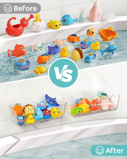4 Pack, 4 Pack) Bath Toy Storage Organizer Transparent Bath Toy Holder with Drain Holes, Durable Plastic Bathtub Toy
