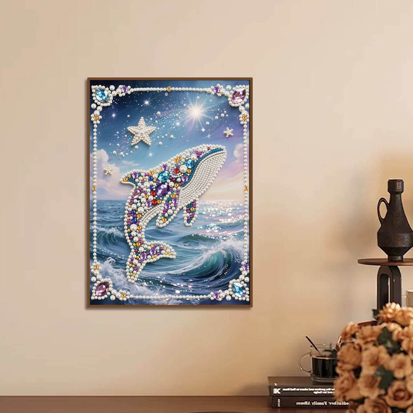Stalente Pearl Diamond Painting Kits for Adults Dolphin, 5D Special Shape Diamond Art Kits for Beginners, Crystal Rhinestones Diamond Painting for Home Wall Decoration Gift 12×16inch, Animal