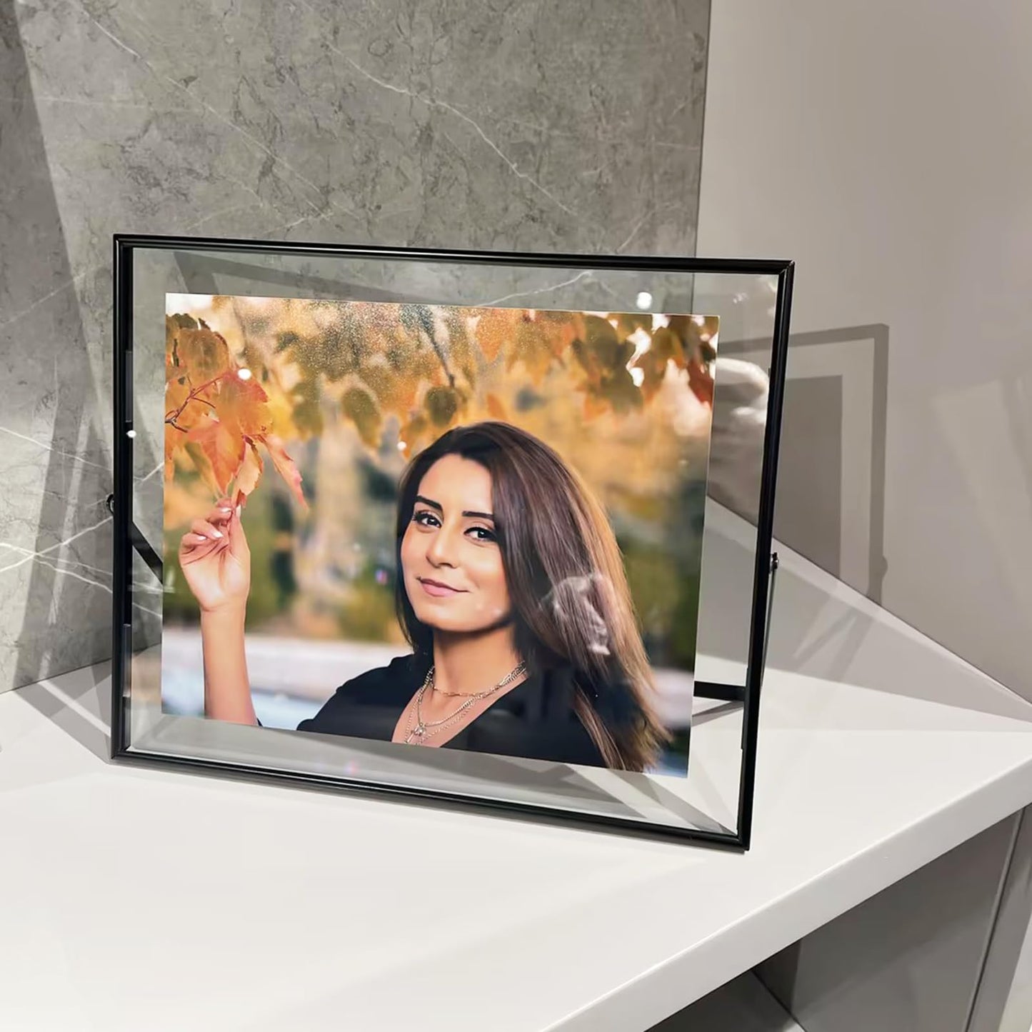AhaGo Black Floating Frame(10"×12", Horizontal), For Picture 8.5x11, 8x10, 7x9, Tabletop Shelf Photo (Poster) Frame, Home or Office Decor, Classy For Holiday, Birthday or Wedding