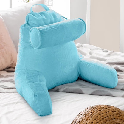 Cheer Collection Reading Pillow Chair - Chair Pillow with Arms and Detachable Neck Bolster for Bed & Couch - Machine