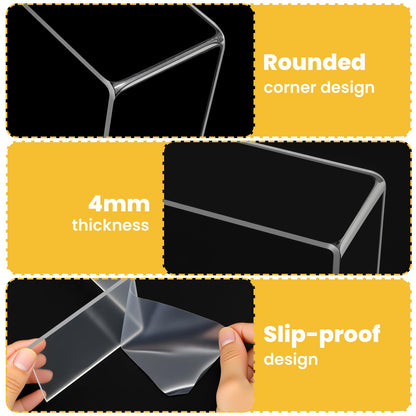 Limbeuuu 4 Pack Acrylic Risers Display Stands, Display Stands for Collectibles, Clear Acrylic Shelf for Show Decor, Toys, Cupcake (9.4 x 3.1 x 4.3 inches)