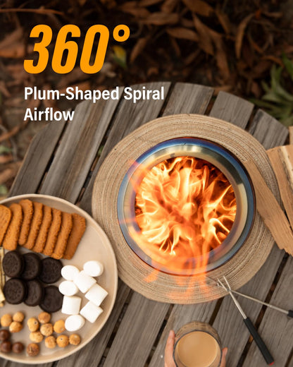 YEFU Tabletop Fire Pit 9.7 x 7.1 in, Low Smoke Camping Stove for Outdoor & Patio, Fueled by Pellets or Wood, Safe Burning Table Top Firepit, with Travel Bag & 2 Mini Sticks & Fireproof Mat, Silver