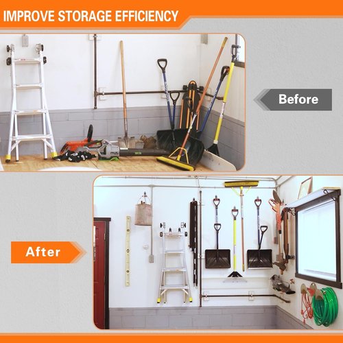 HUPBIPY Heavy Duty Garage Hooks - J Shaped Wall Mounted Storage System for Tools, Ladders & Bikes | 6 Pack