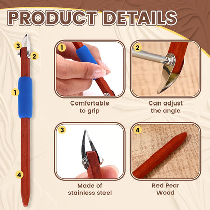 Lanties Pottery Carving Tools Set Include 5 Stainless Steel Blades & Red Pear Wood Handle, Sculpture Scraper Craft Modelling Tools for Clay, Ceramic Sculpting, Graffito, Relief Art (V-tip)