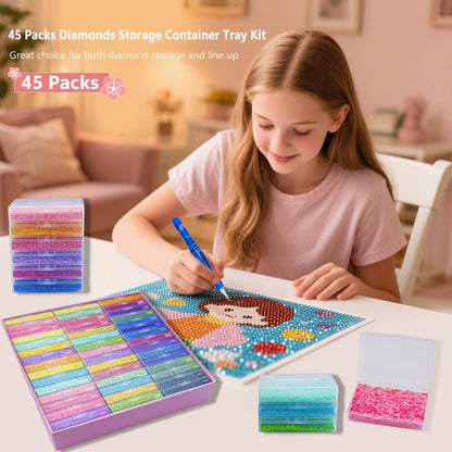 45Pcs Diamond Art Storage Trays Diamond Painting Storage Trays with Lids, 2-in-1 Diamond Art Storage Containers Case Stackable Diamond Dotz Accesso Diamond Dot Organizers Storage (45Pcs Storage Set)