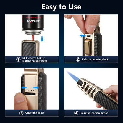 Butane Torch Lighter, Refillable Kitchen Cooking Torch Windproof Adjustable Flame Solar Beam Torch Blow Torch with Safety Lock for Baking Creme Brulee