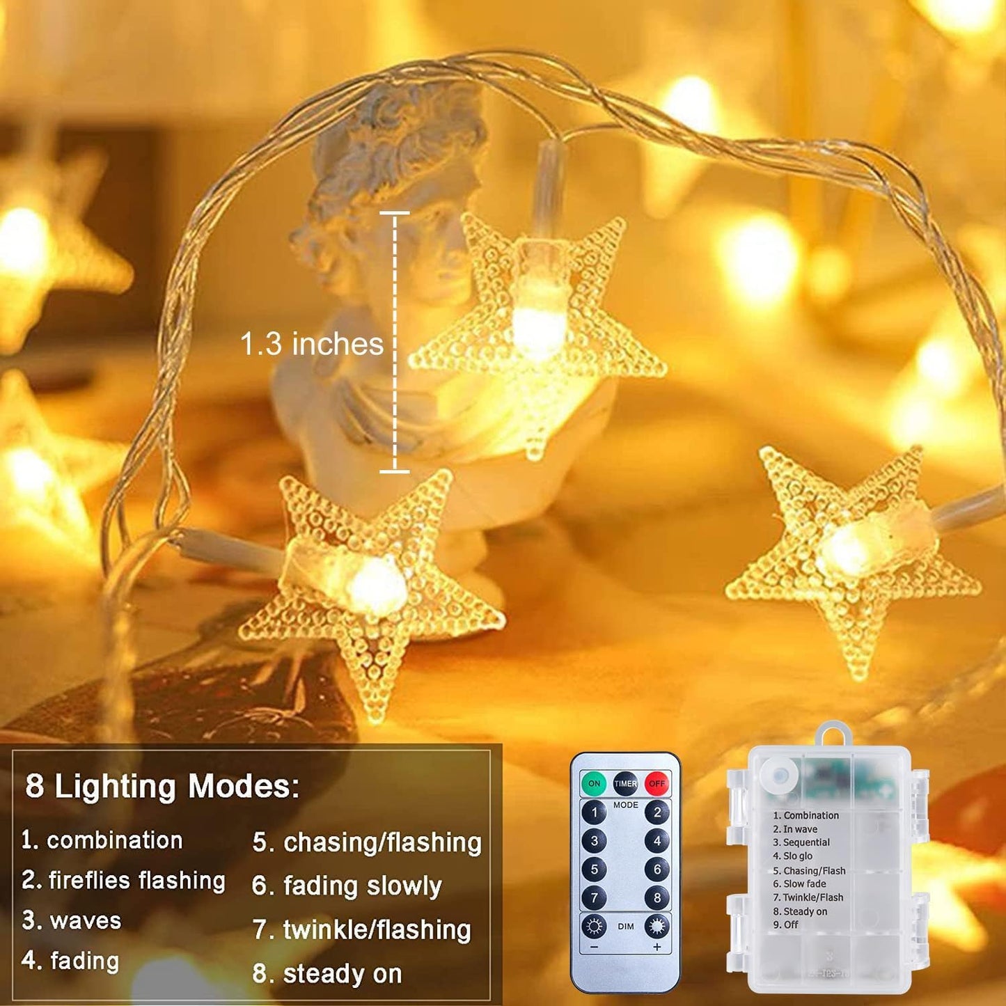 17 50 8 Brightown Star String Lights Battery Operated - ft LED Star Fairy String Lights with Remote and Timer, Modes