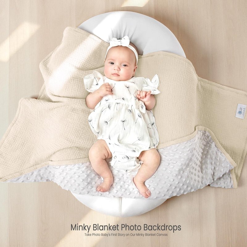 lulumoon Baby Blankets for Newborn Muslin: Thermal Minky Dotted Backing - Cotton Receiving Blanket for Baby Essential & Registry Gift 30"x40"(Ivory)