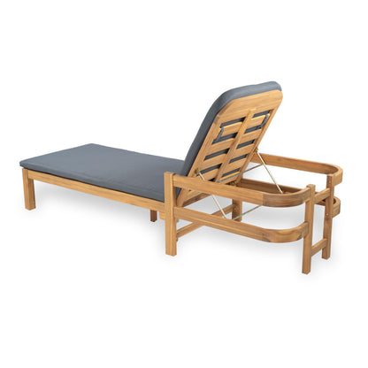 Christopher Knight Home Kayas Acacia Wood Chaise Lounge with Adjustable Backrest, 77.5" Outdoor Sun Lounger with Cushion, Modern Patio Lounger Recliner Chair for Poolside Lawn, Light Teak+Gray, 1PCS